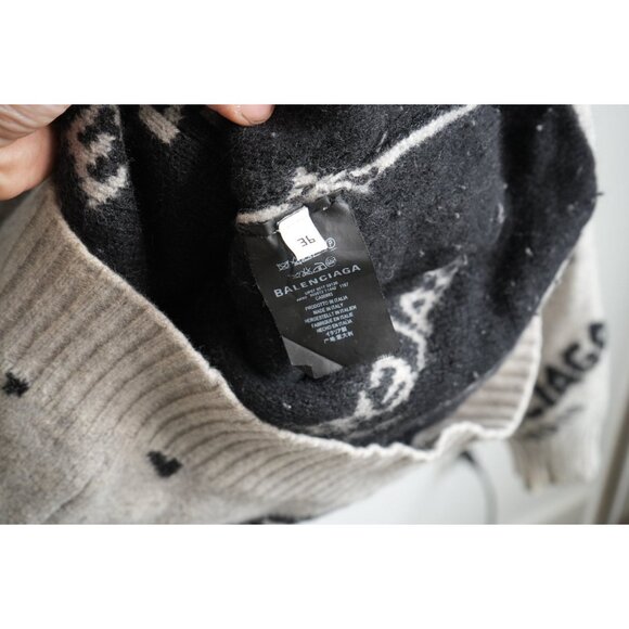 Balenciaga AOP Logo Crewneck Pullover Sweater Gray - Picture 4 of 6